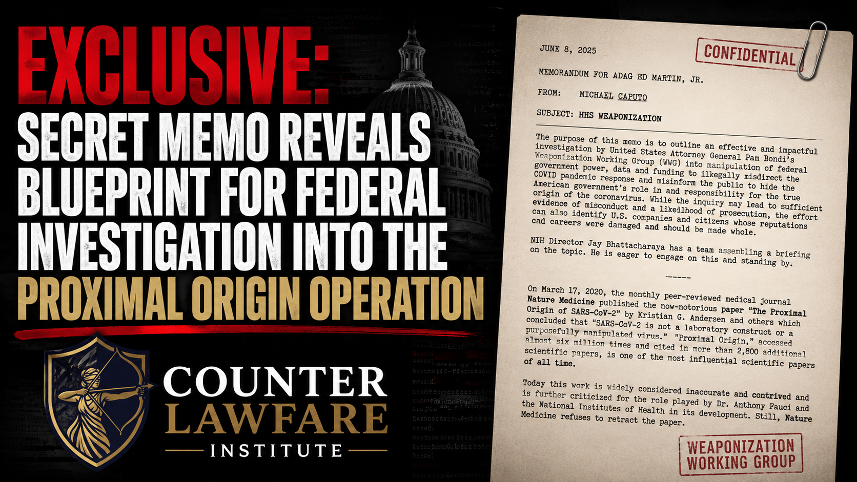 EXCLUSIVE: Secret Memo Reveals Blueprint for Federal Investigation Into the Proximal Origin Operation